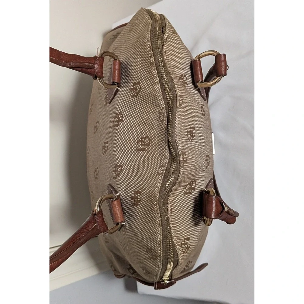 Dooney & Bourke Satchel Vintage Tan Brown Monogram Logo Canvas Leather Dome Bag